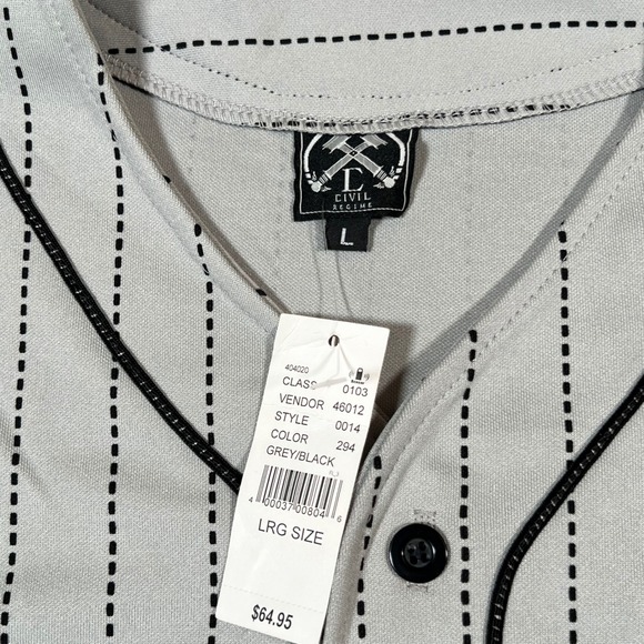 Civil Regime 08 Baseball Jersey Mens Large Gray Black Striped Shirt - Picture 3 of 8